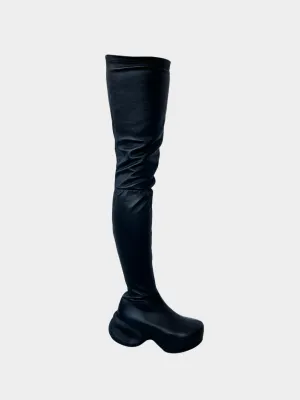 Stivali Over The Knee In Pelle Nera Opaca
