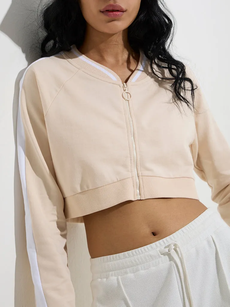 Studiofit Beige Cropped Cotton Jacket