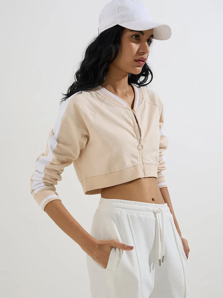 Studiofit Beige Cropped Cotton Jacket
