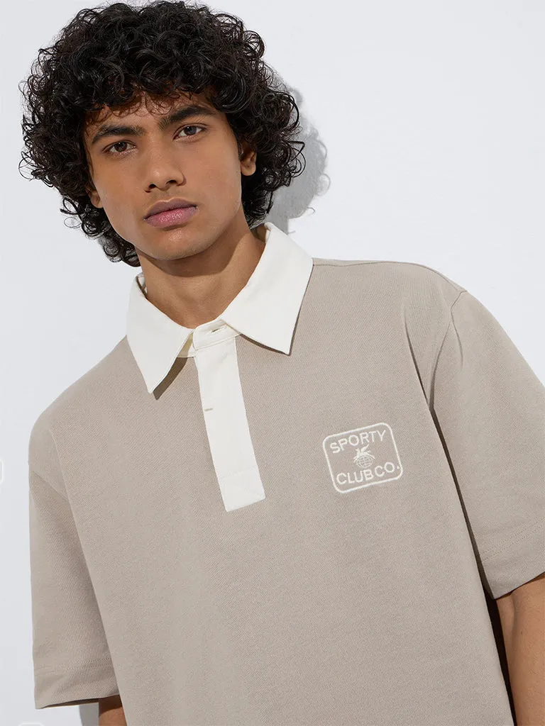 Studiofit Beige Relaxed-Fit Cotton-Blend Polo T-Shirt