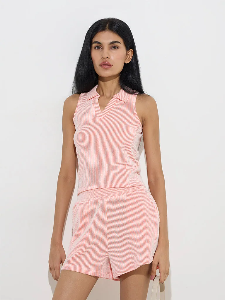 Studiofit Orange Textured Cotton-Blend Top