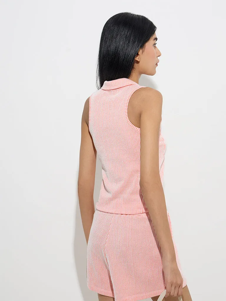 Studiofit Orange Textured Cotton-Blend Top