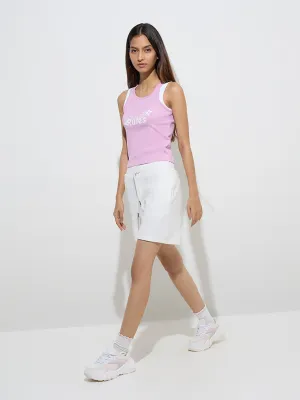 Studiofit Pink Text Design Ribbed Cotton-Blend Tank Top