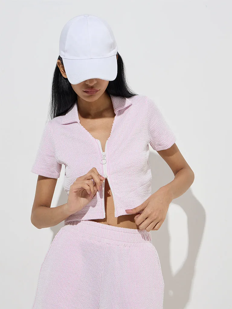 Studiofit Pink Textured Cotton-Blend Jacket