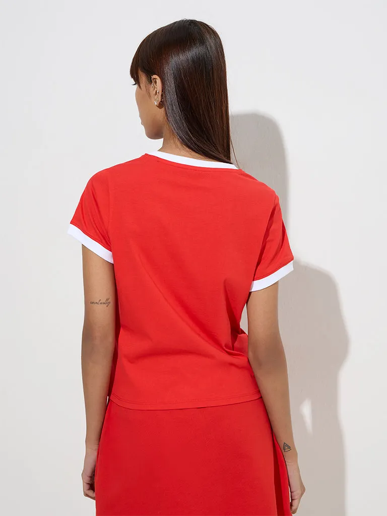 Studiofit Red Text Design Cotton T-Shirt
