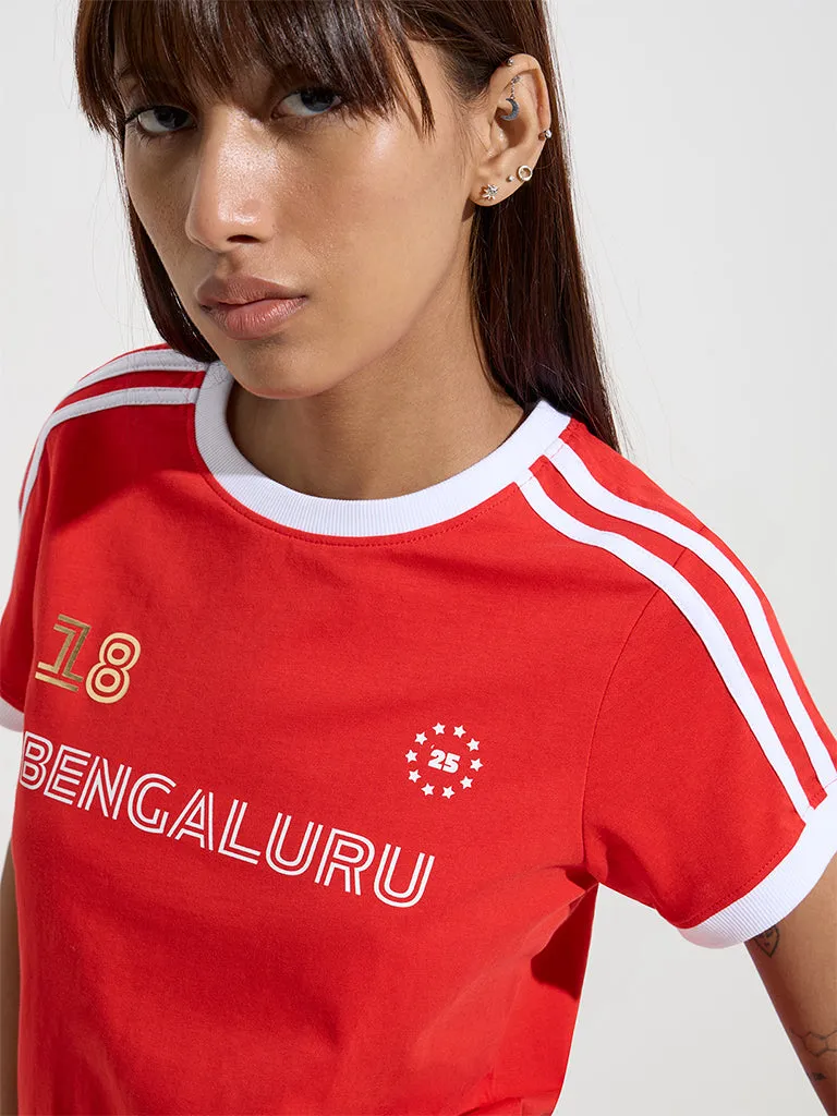Studiofit Red Text Design Cotton T-Shirt