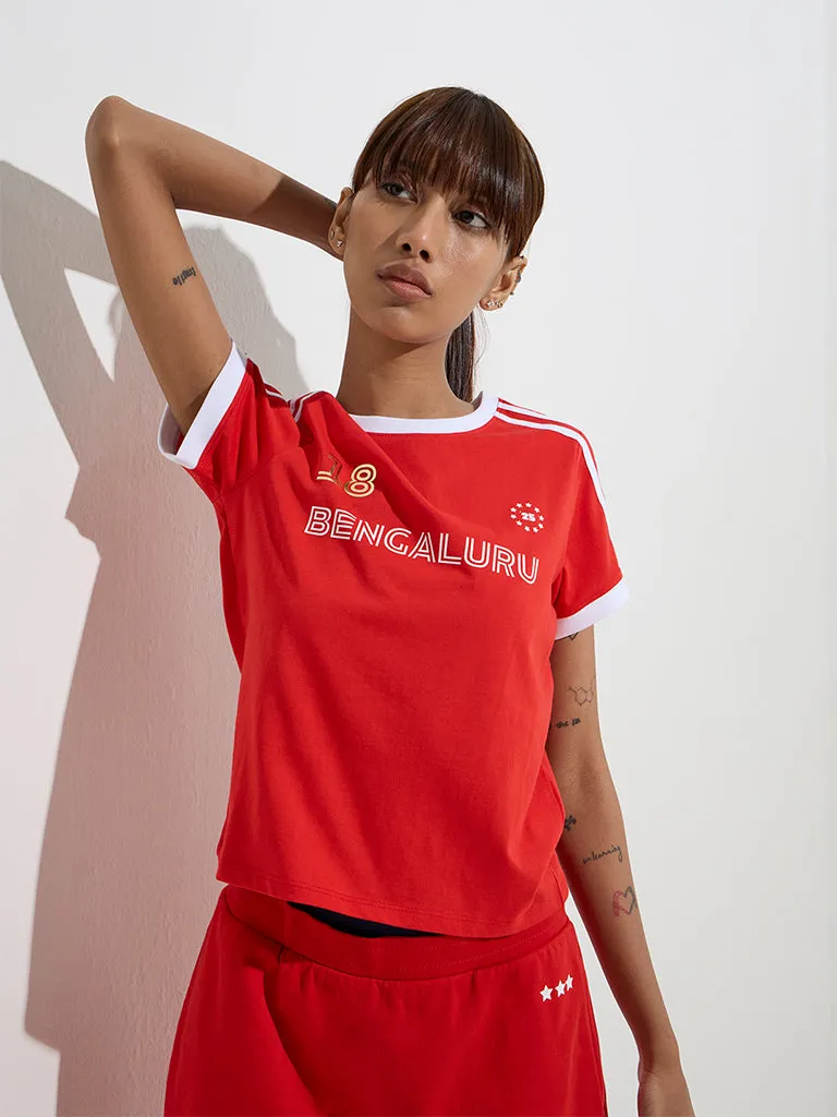 Studiofit Red Text Design Cotton T-Shirt