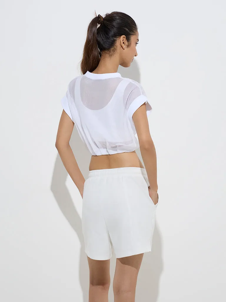 Studiofit White Mesh-Detailed Top