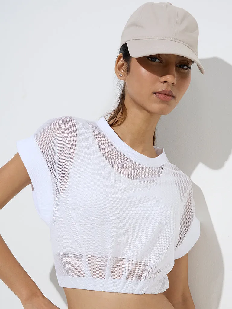 Studiofit White Mesh-Detailed Top
