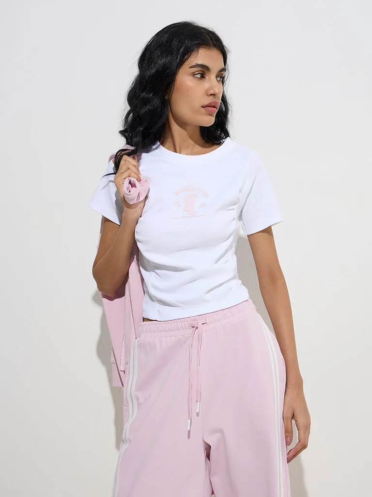 Studiofit White Text Design Cotton T-Shirt
