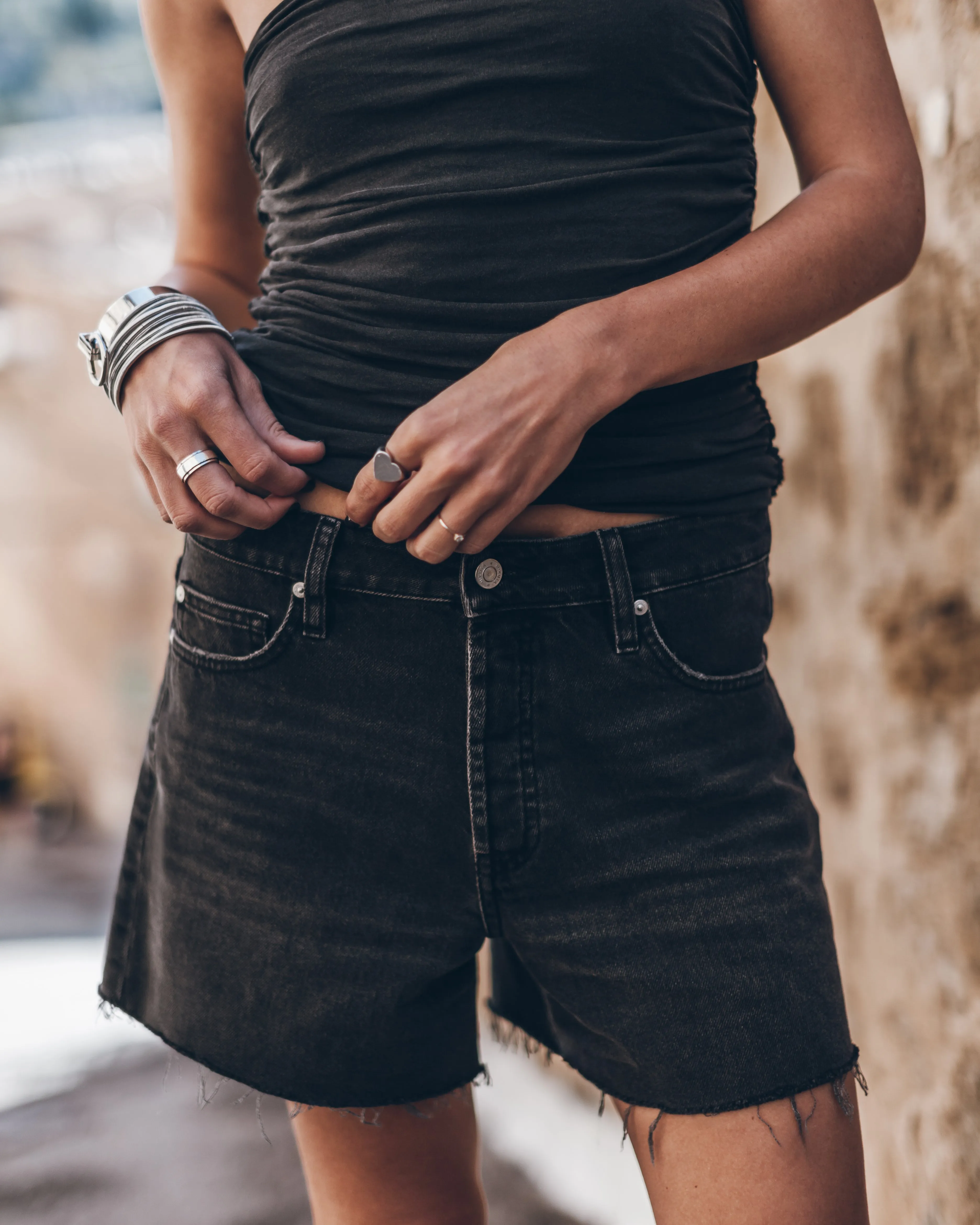 The Black Loose Denim Shorts