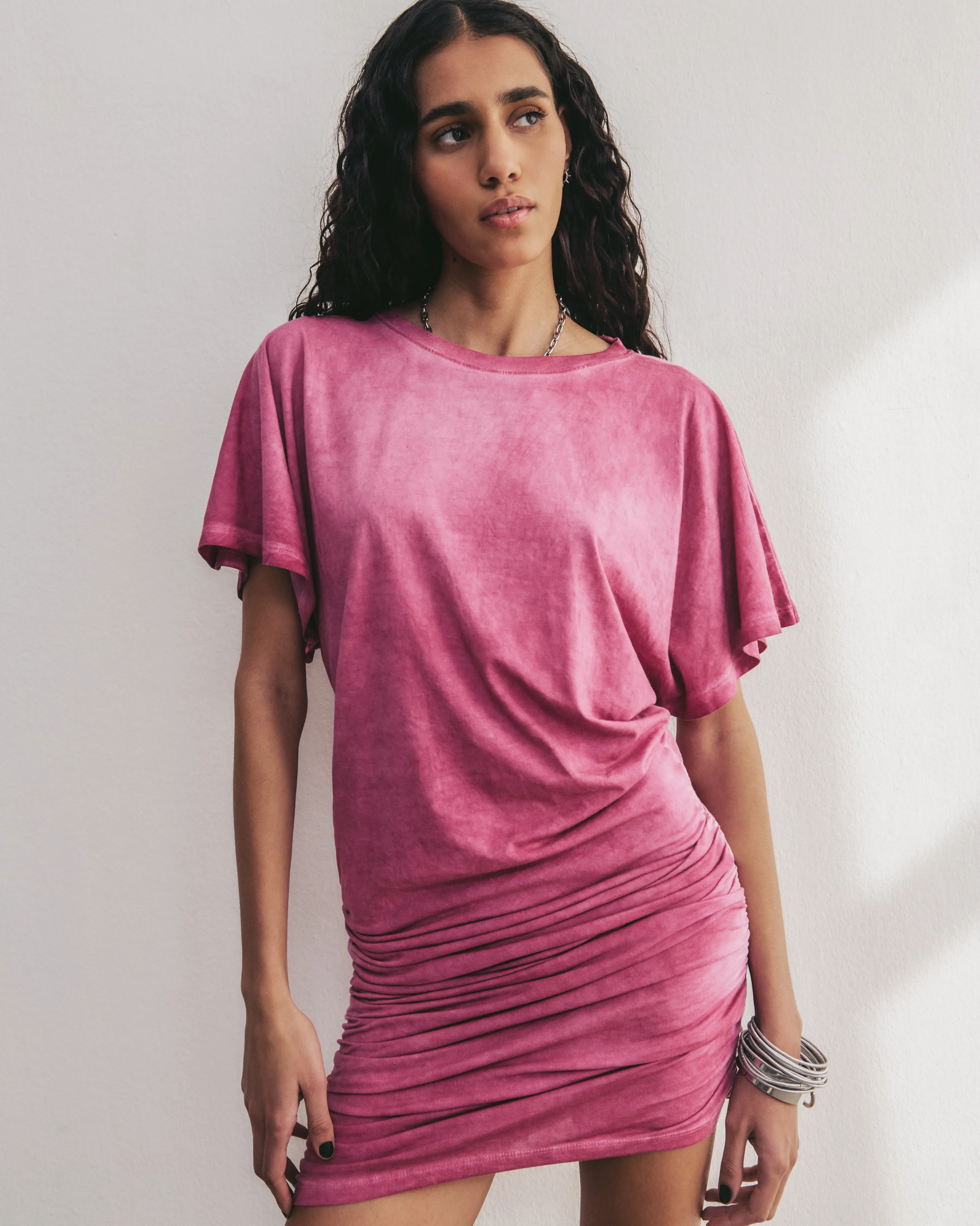 The Pink Short Draped T-Shirt Dress