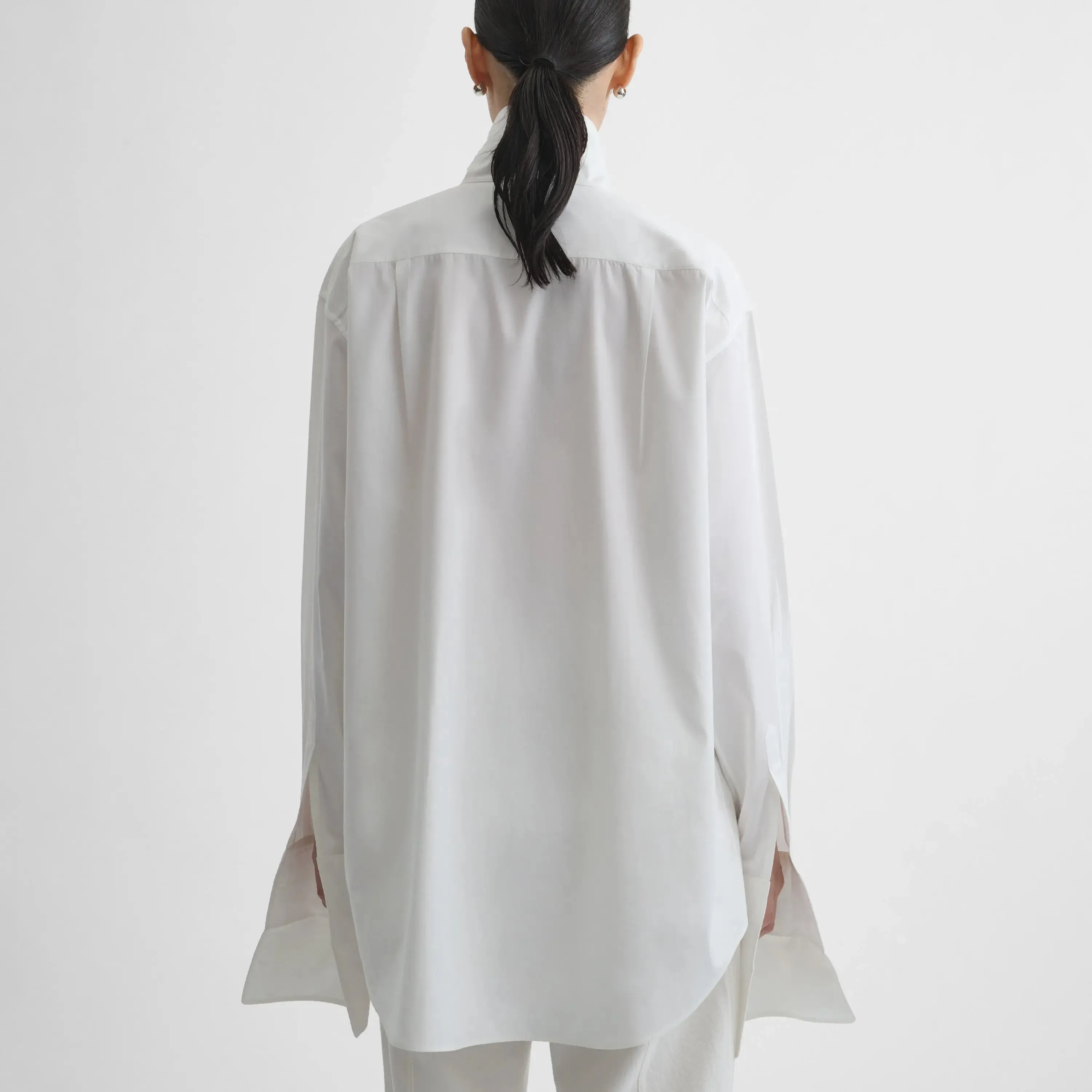 TIE NECK SHIRT | white cotton