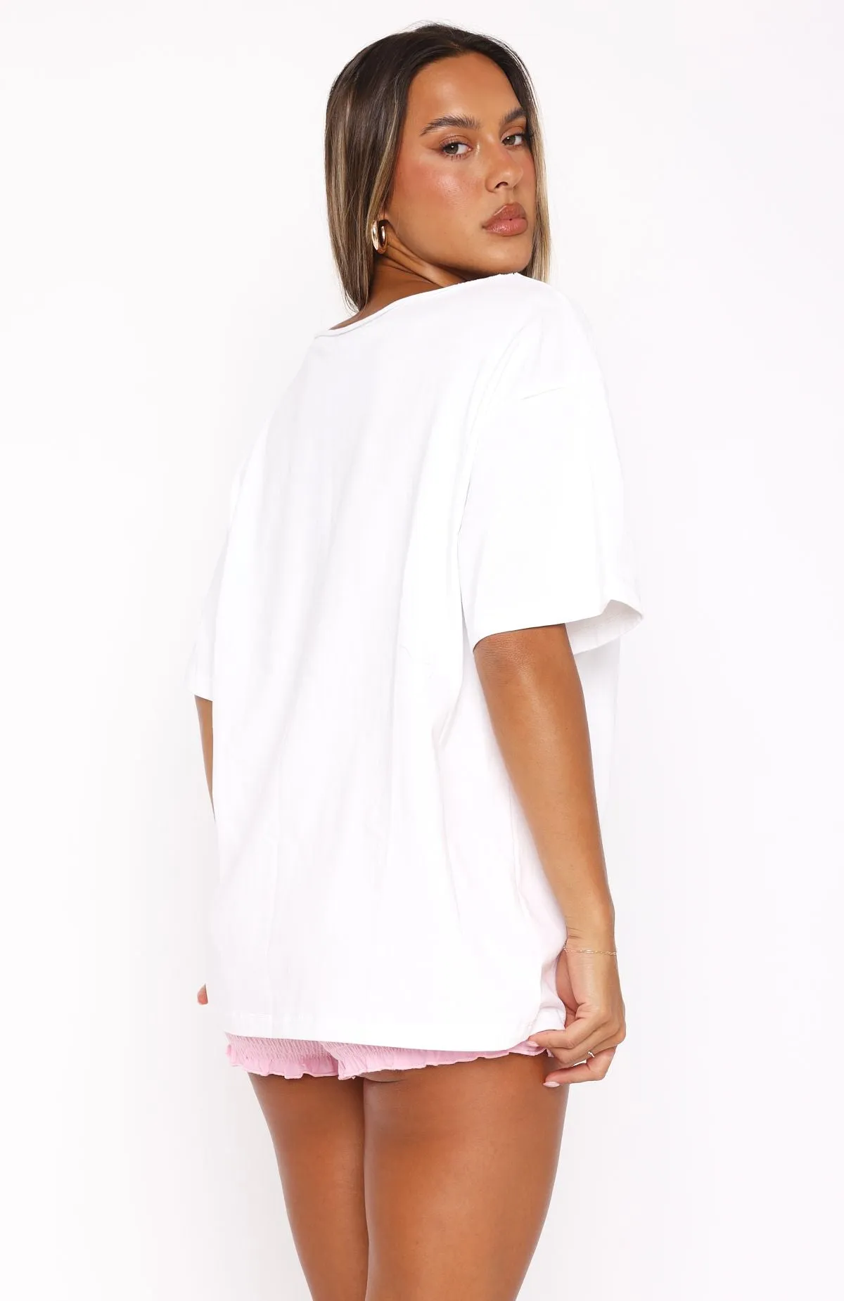 Trial Run Off Shoulder Oversized Tee White