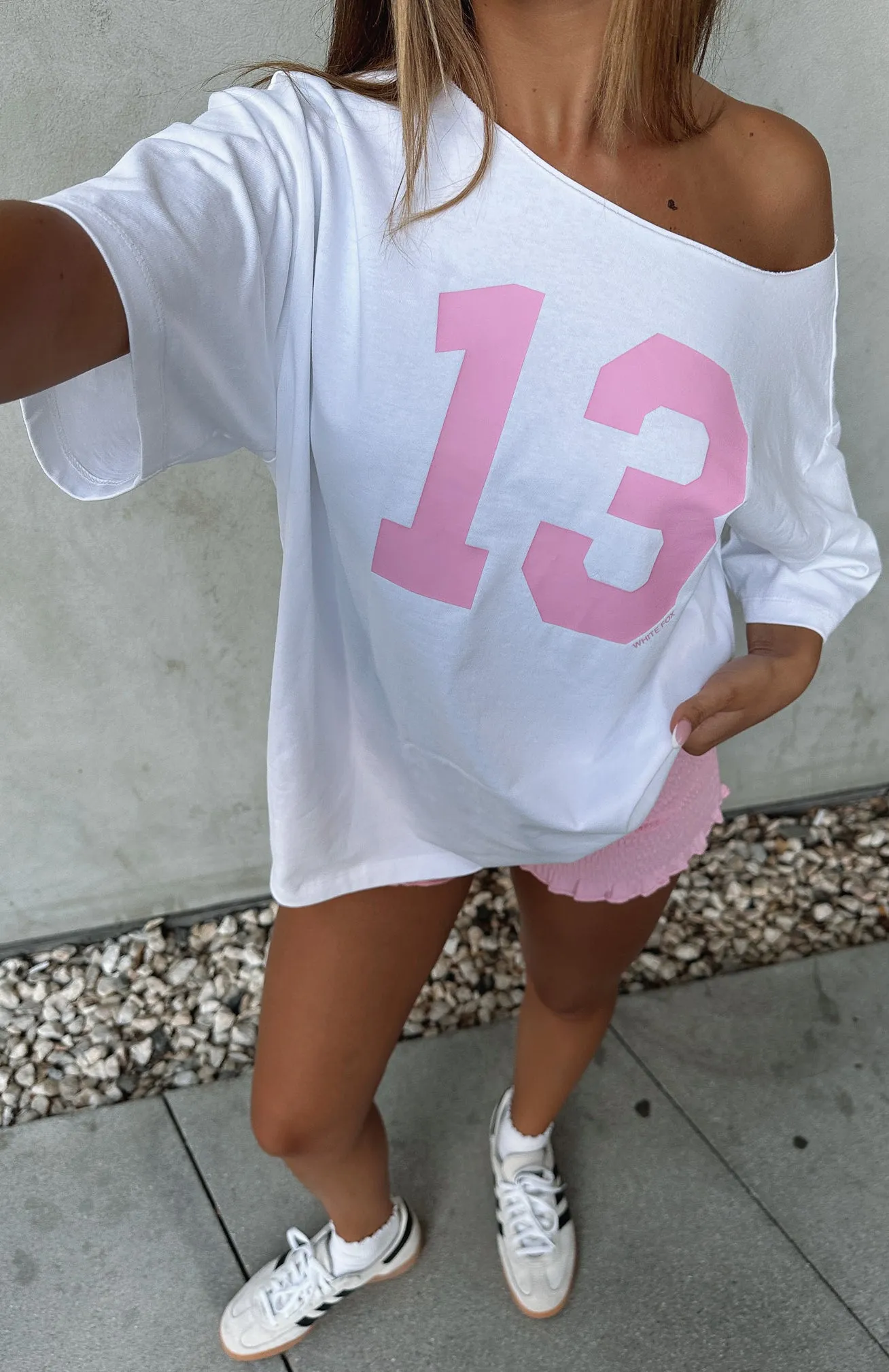 Trial Run Off Shoulder Oversized Tee White