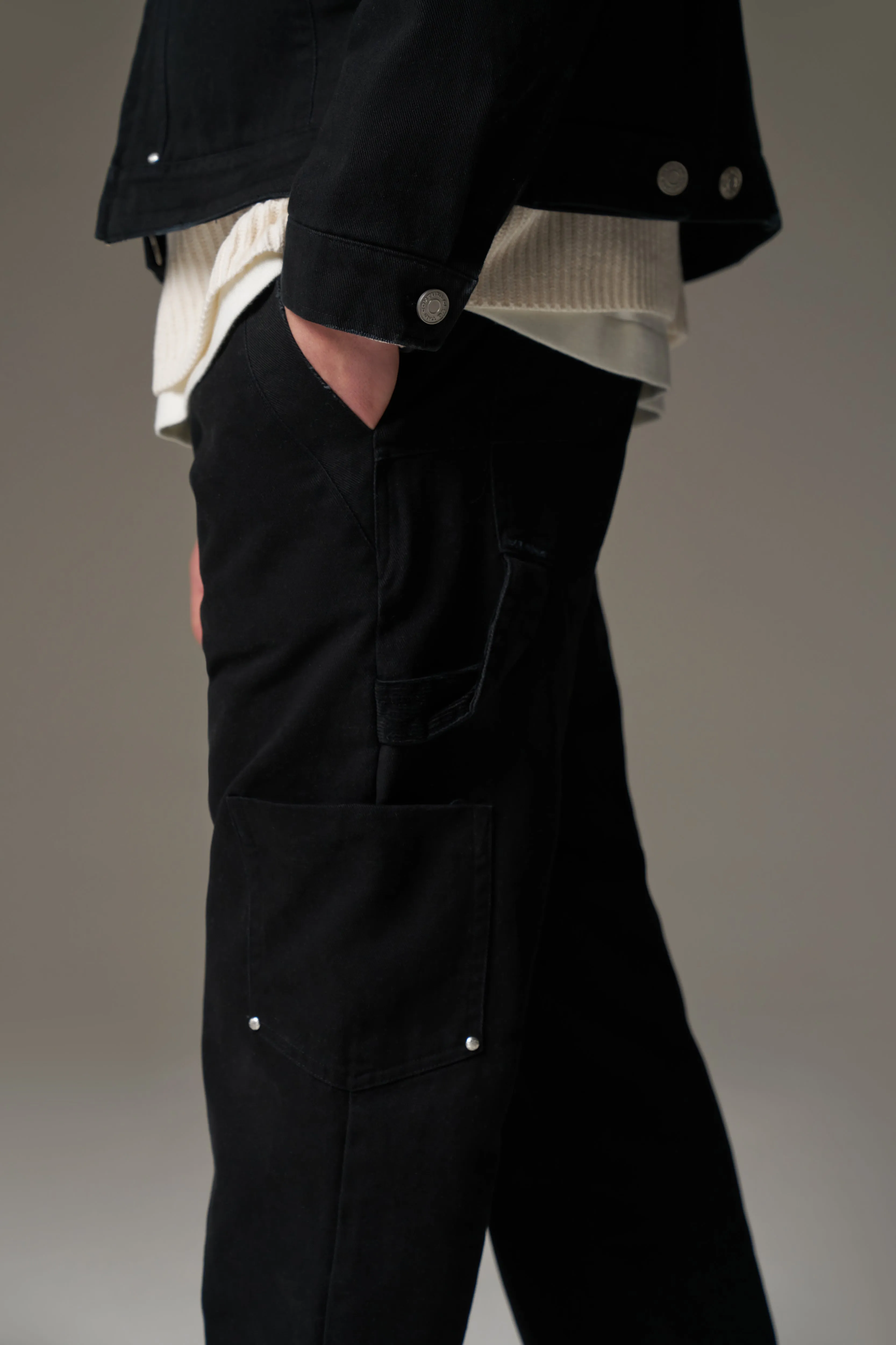 TWILL DOUBLE PATCH TROUSER - WASHED BLACK