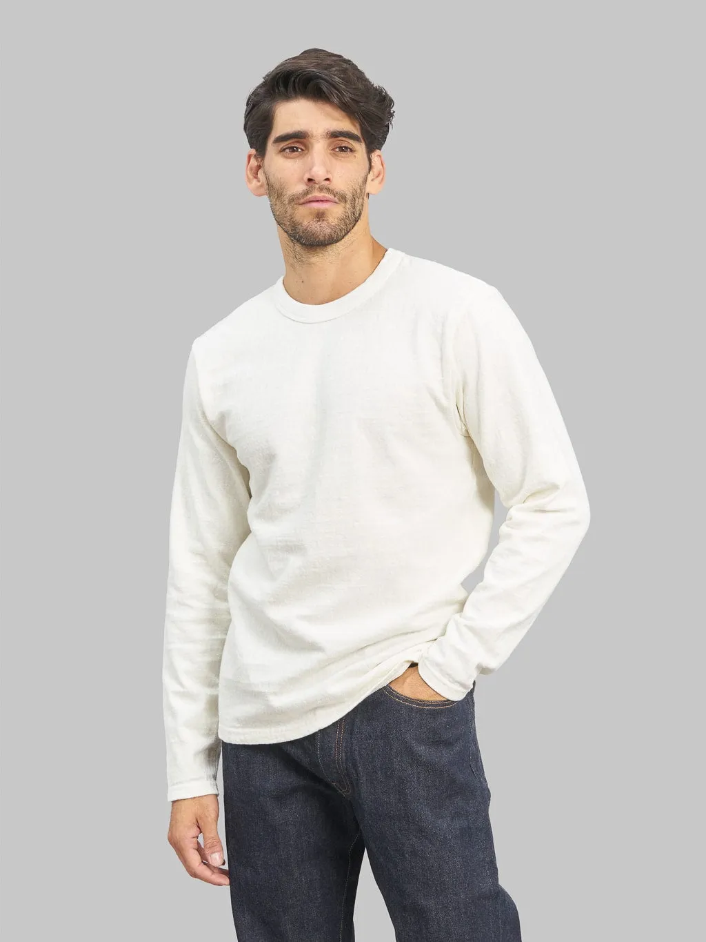 UES No.8 Slub Nep Long Sleeve T-Shirt White