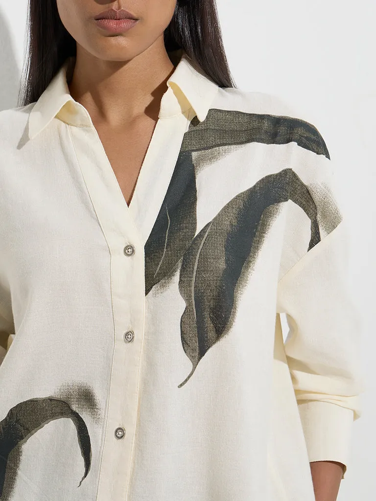 Wardrobe Cream Leaf Patterned Shirt