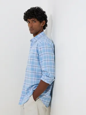 WES Casuals Blue Checks Design Relaxed-Fit Cotton Shirt