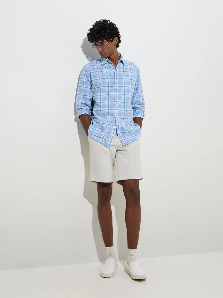 WES Casuals Blue Checks Design Relaxed-Fit Cotton Shirt