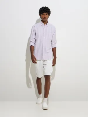 WES Casuals Lilac Stripe Printed Relaxed-Fit Cotton Shirt