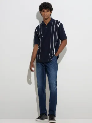 WES Casuals Navy Relaxed-Fit Cotton-Blend Polo T-Shirt