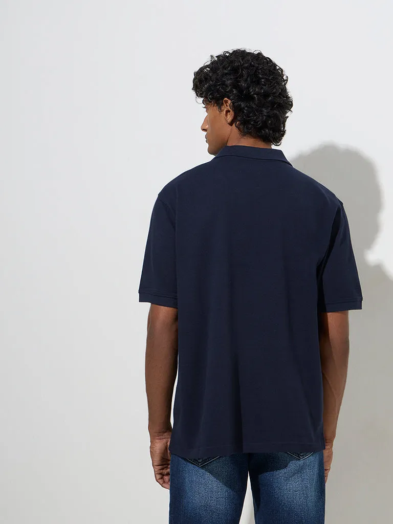 WES Casuals Navy Relaxed-Fit Cotton-Blend Polo T-Shirt
