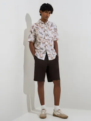 WES Casuals Off-White Floral Relaxed-Fit Cotton Shirt