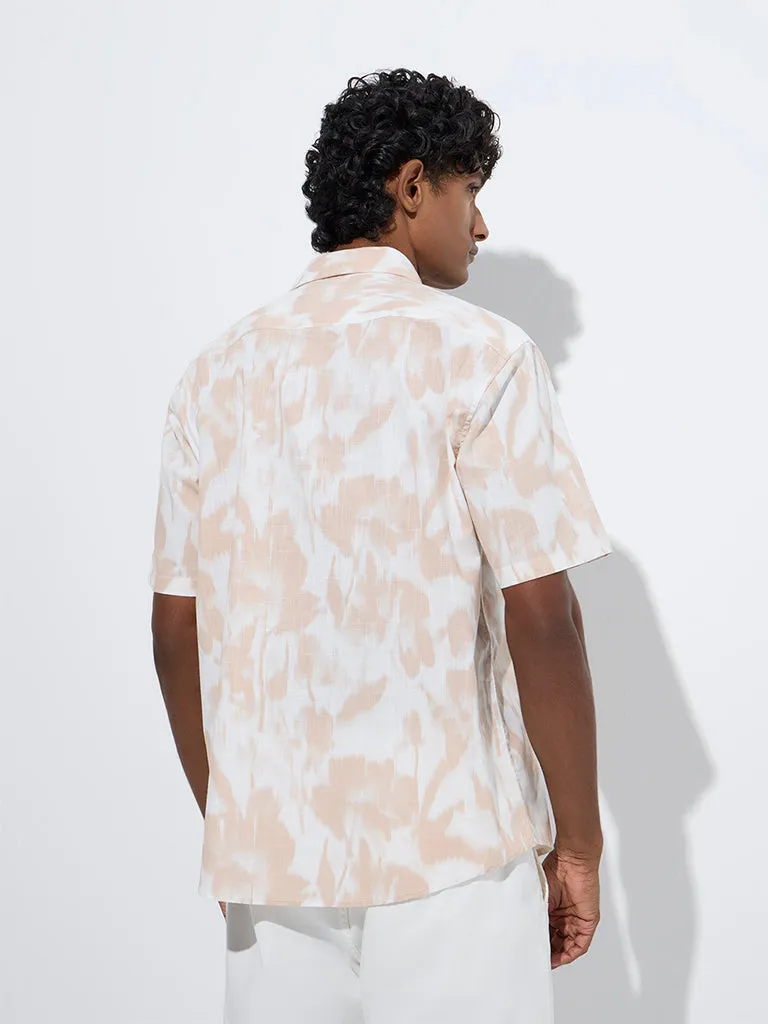 WES Casuals Peach Abstract Design Relaxed-Fit Cotton Shirt