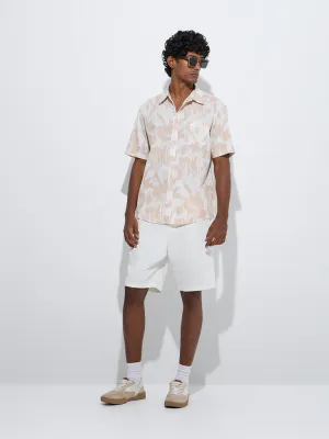 WES Casuals Peach Abstract Design Relaxed-Fit Cotton Shirt