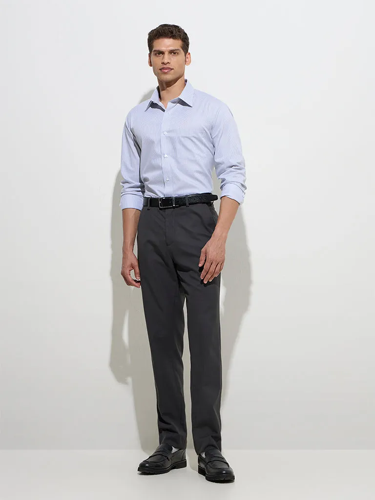 WES Formals Grey Striped Relaxed-Fit Cotton Shirt