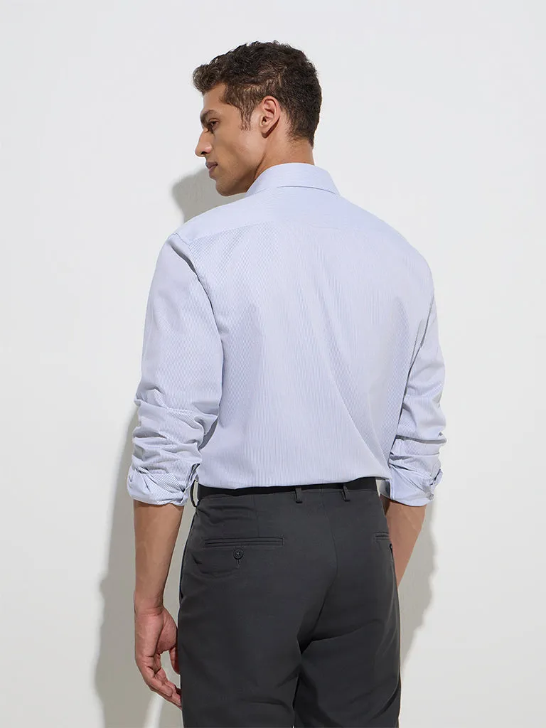 WES Formals Grey Striped Relaxed-Fit Cotton Shirt