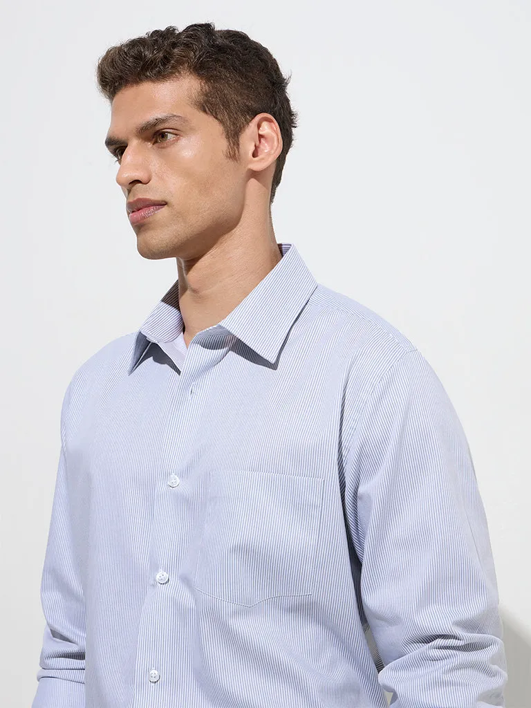 WES Formals Grey Striped Relaxed-Fit Cotton Shirt