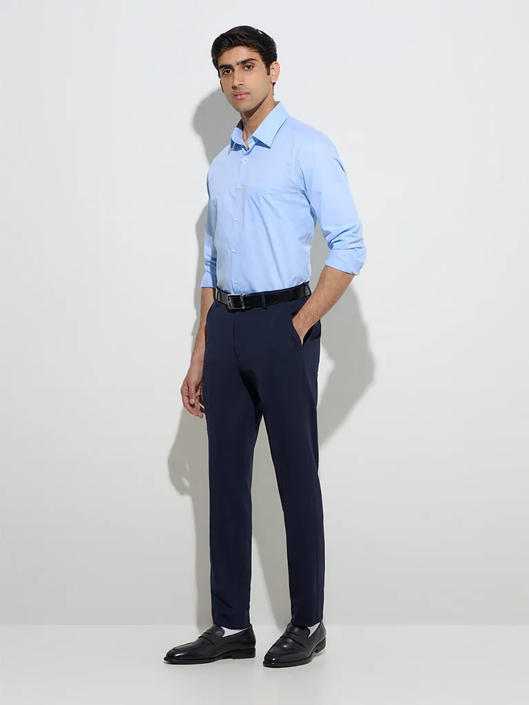 WES Formals Light Blue Checks Slim-Fit Cotton Shirt
