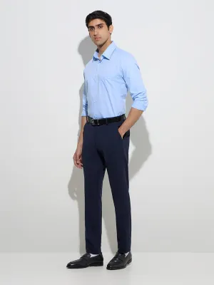 WES Formals Light Blue Checks Slim-Fit Cotton Shirt
