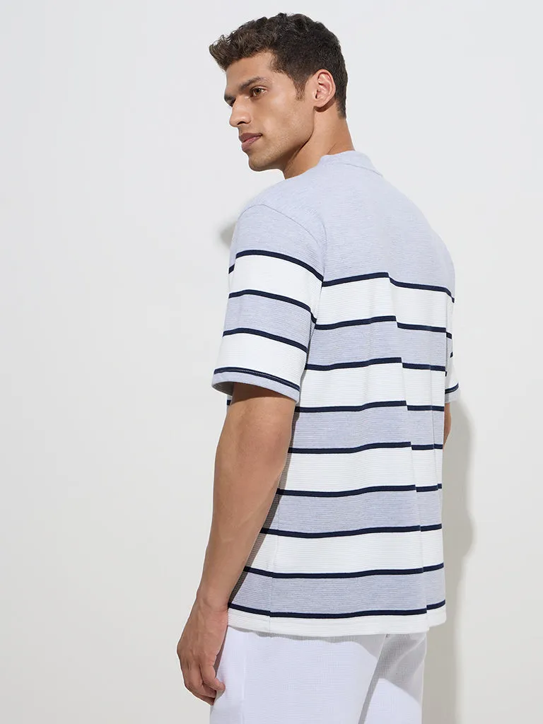 WES Lounge Grey Striped Relaxed-Fit Cotton-Blend T-Shirt