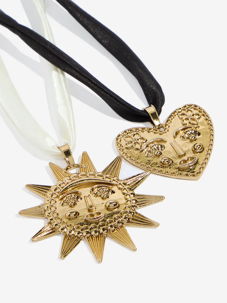 Westside Accessories Gold Quirky Sun and Heart Necklace