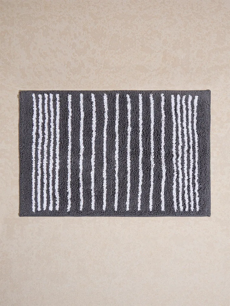 Westside Home Charcoal Stripe Printed Bath Mat