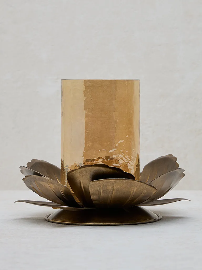 Westside Home Dull Gold Floral Candle Stand with Glass Holder