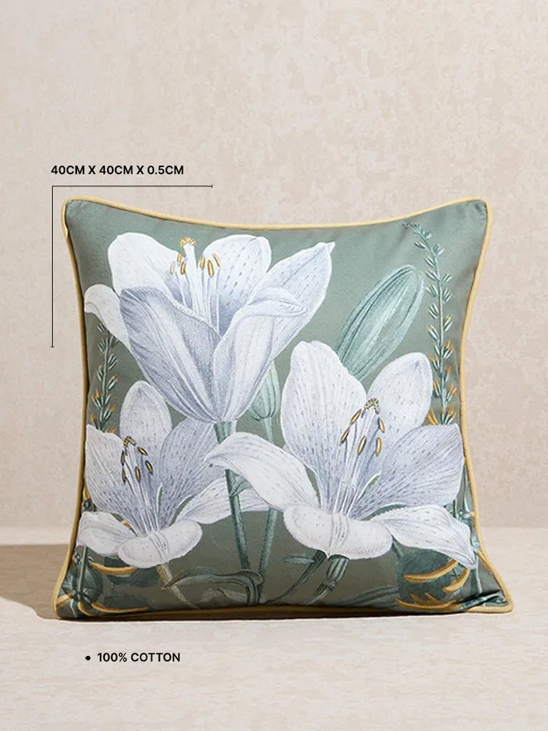 Westside Home Green Floral Design Cushion Cover