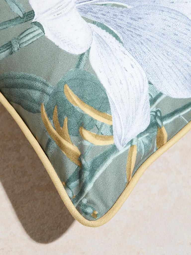 Westside Home Green Floral Design Cushion Cover