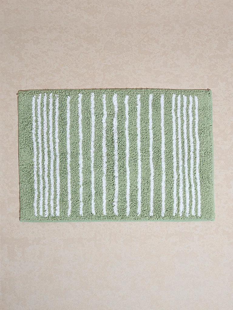 Westside Home Green Striped Bathmat