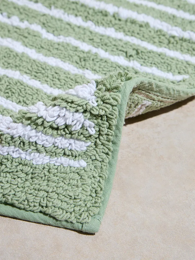Westside Home Green Striped Bathmat