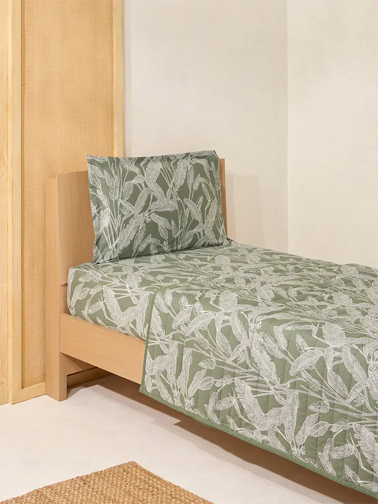 Westside Home Sage Foliage Print Reversible Quilted Single Bed Comforter
