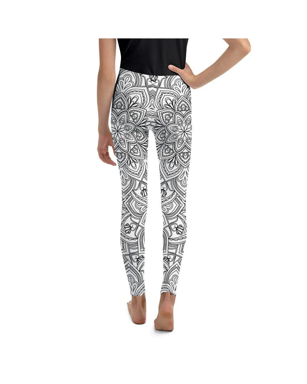 White & Black Mandala Youth Leggings