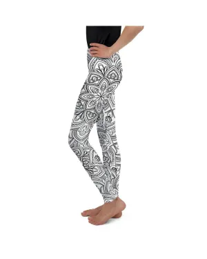 White & Black Mandala Youth Leggings