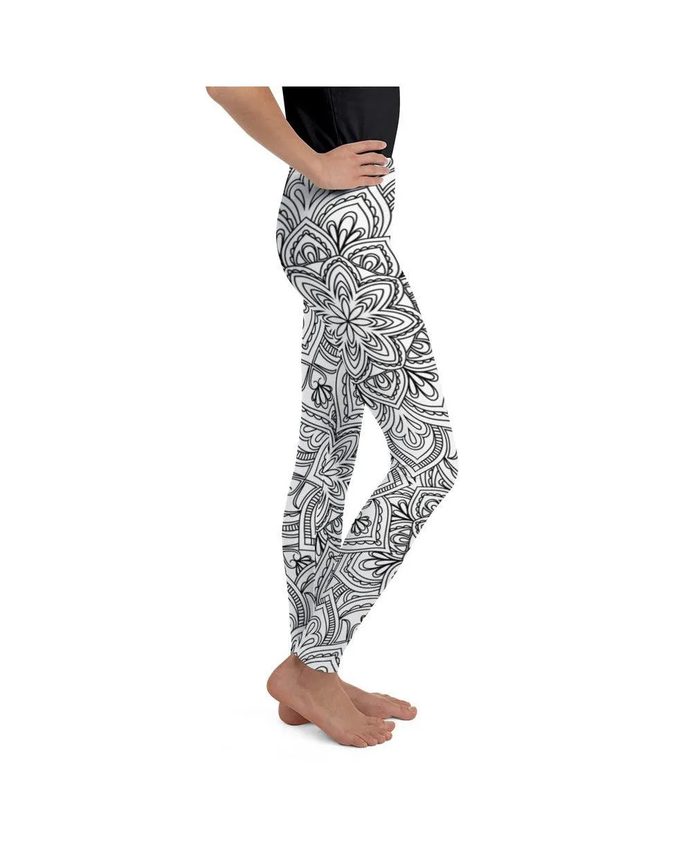 White & Black Mandala Youth Leggings