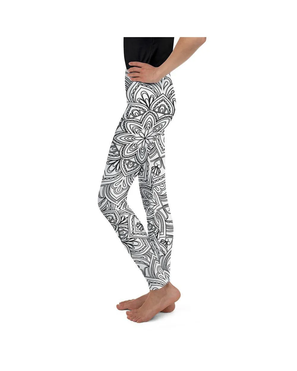White & Black Mandala Youth Leggings