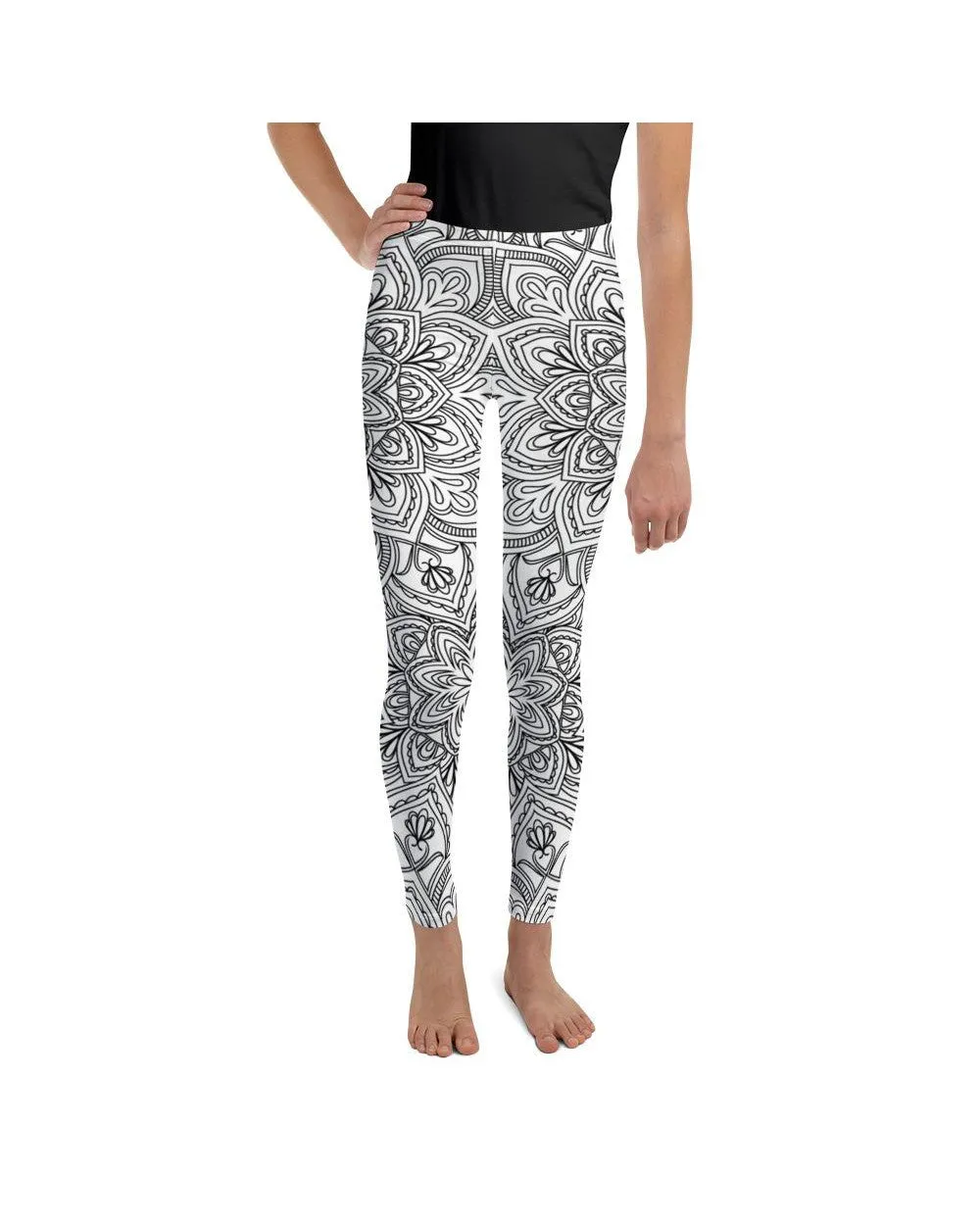 White & Black Mandala Youth Leggings