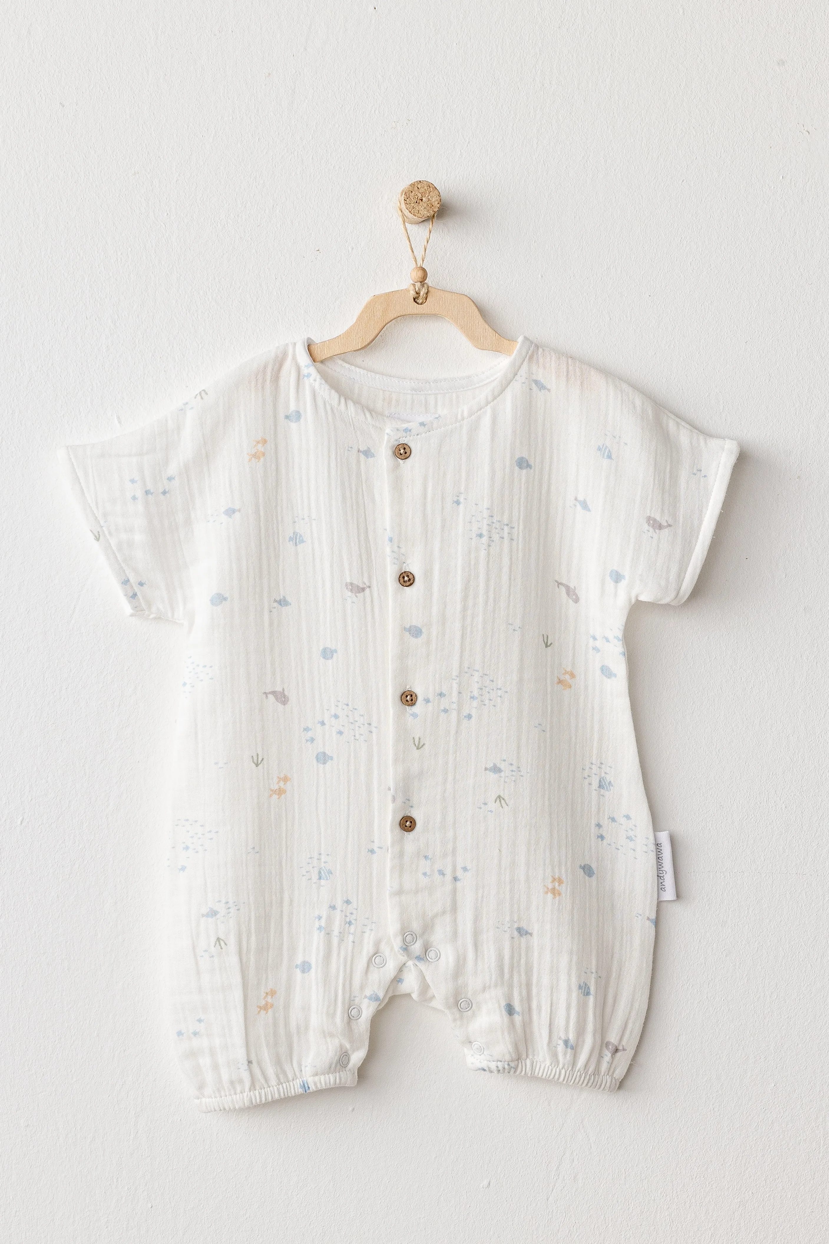 White Happy Ocean Muslin Romper